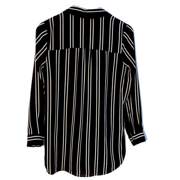 DR2 Tie Front Blouse Women’s XS Black White Block Stripe High Low Button Up. - Picture 2 of 12